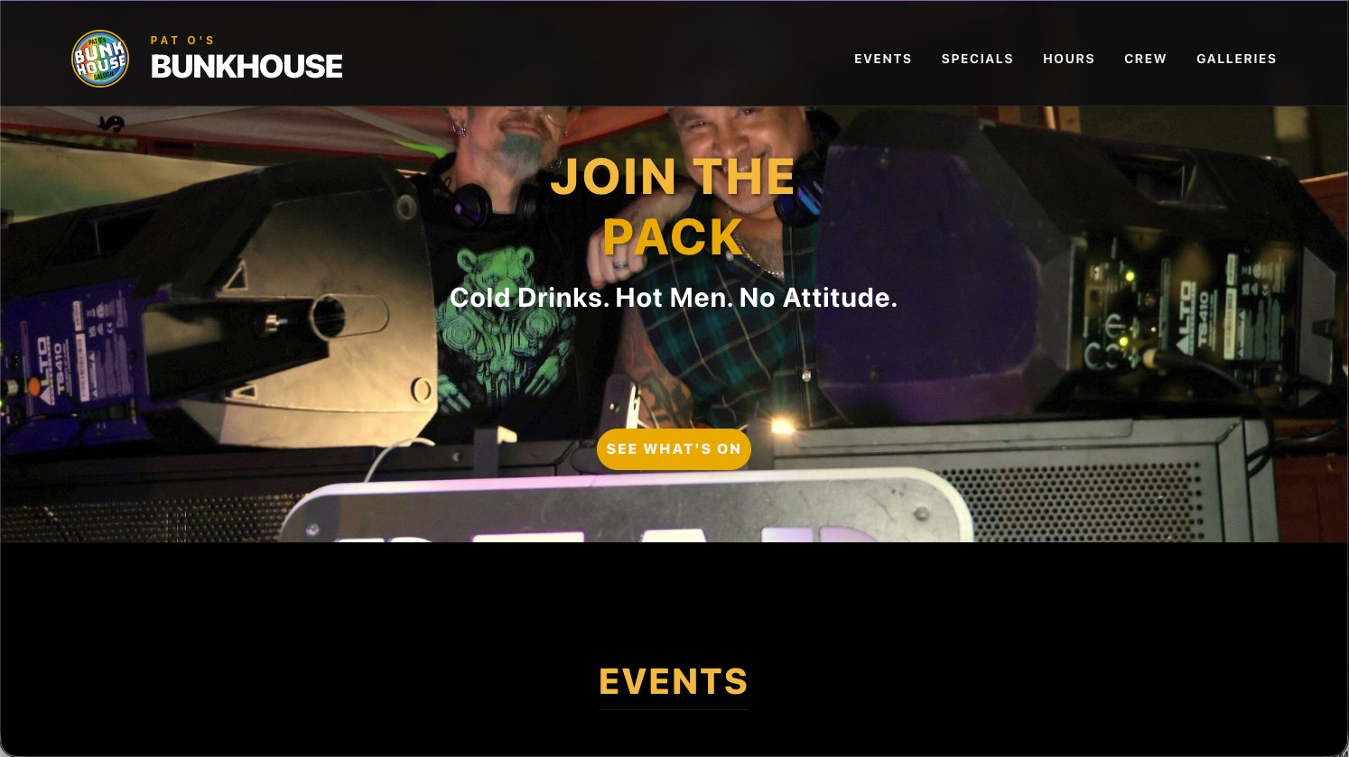 Pat O's Bunkhouse website screenshot